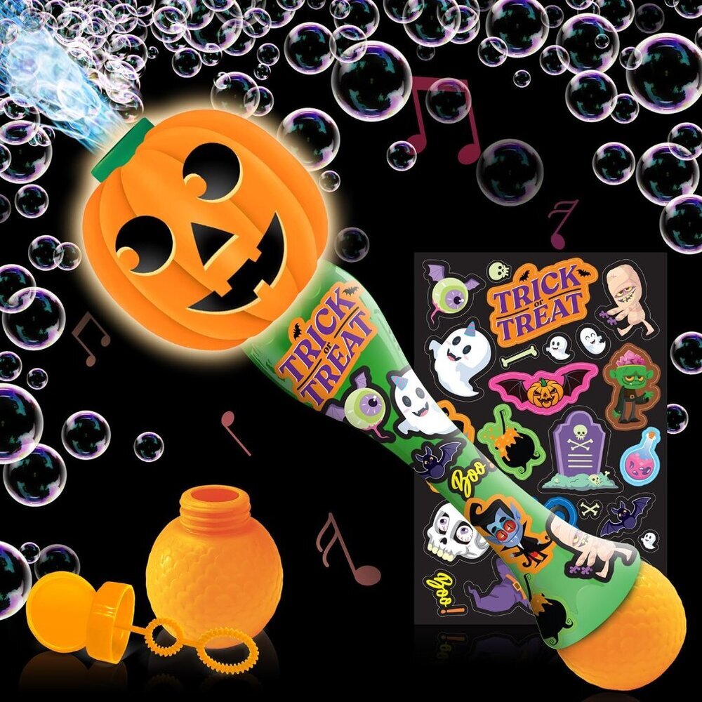 Halloween Bubble Wand for Kids, 14" Light Up Pumpkin Bubble Wand for Toddlers wi